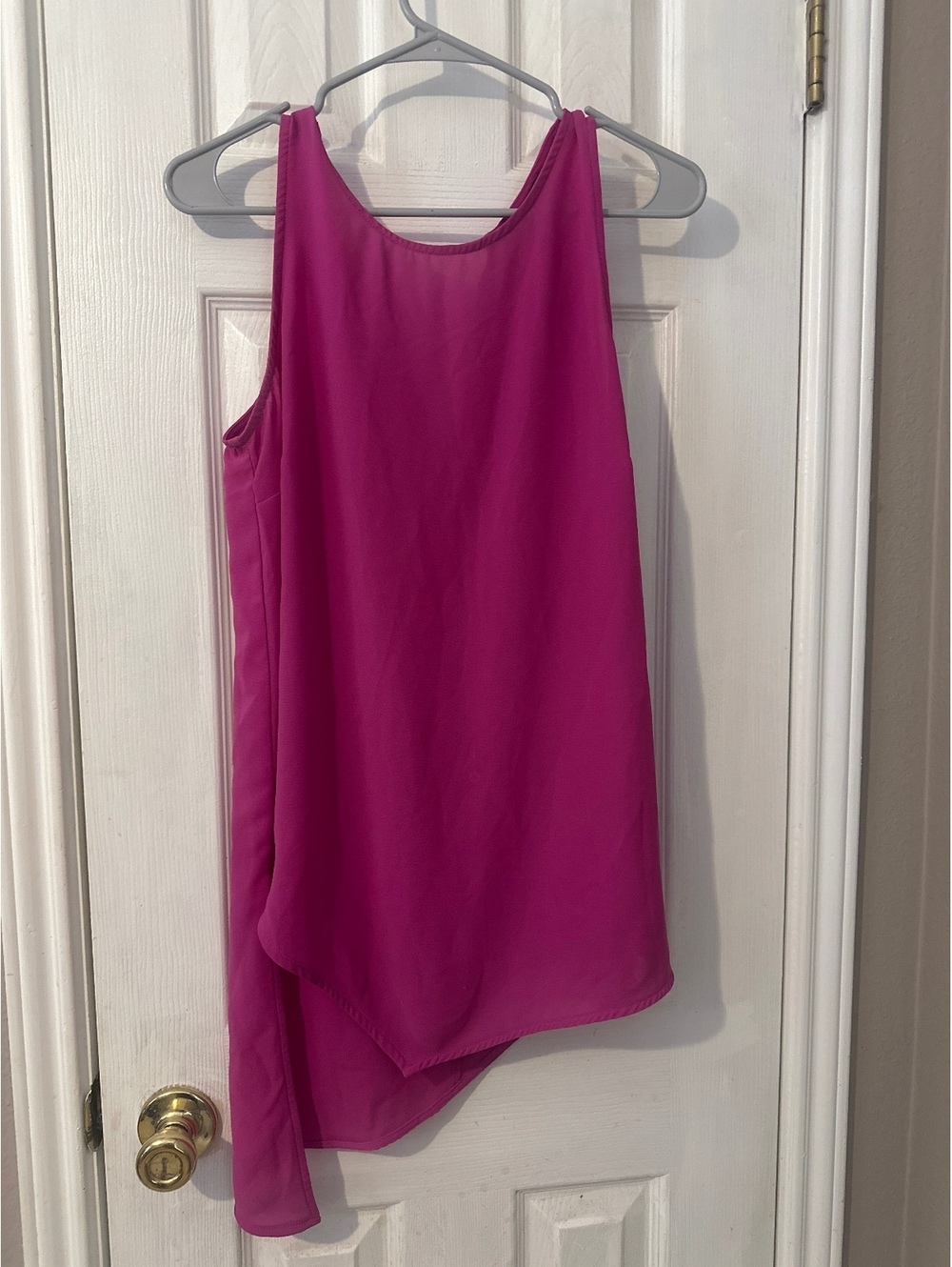 Halowe & Graham Magenta Sleeveless Blouse with Asymmetrical Sheer Hem